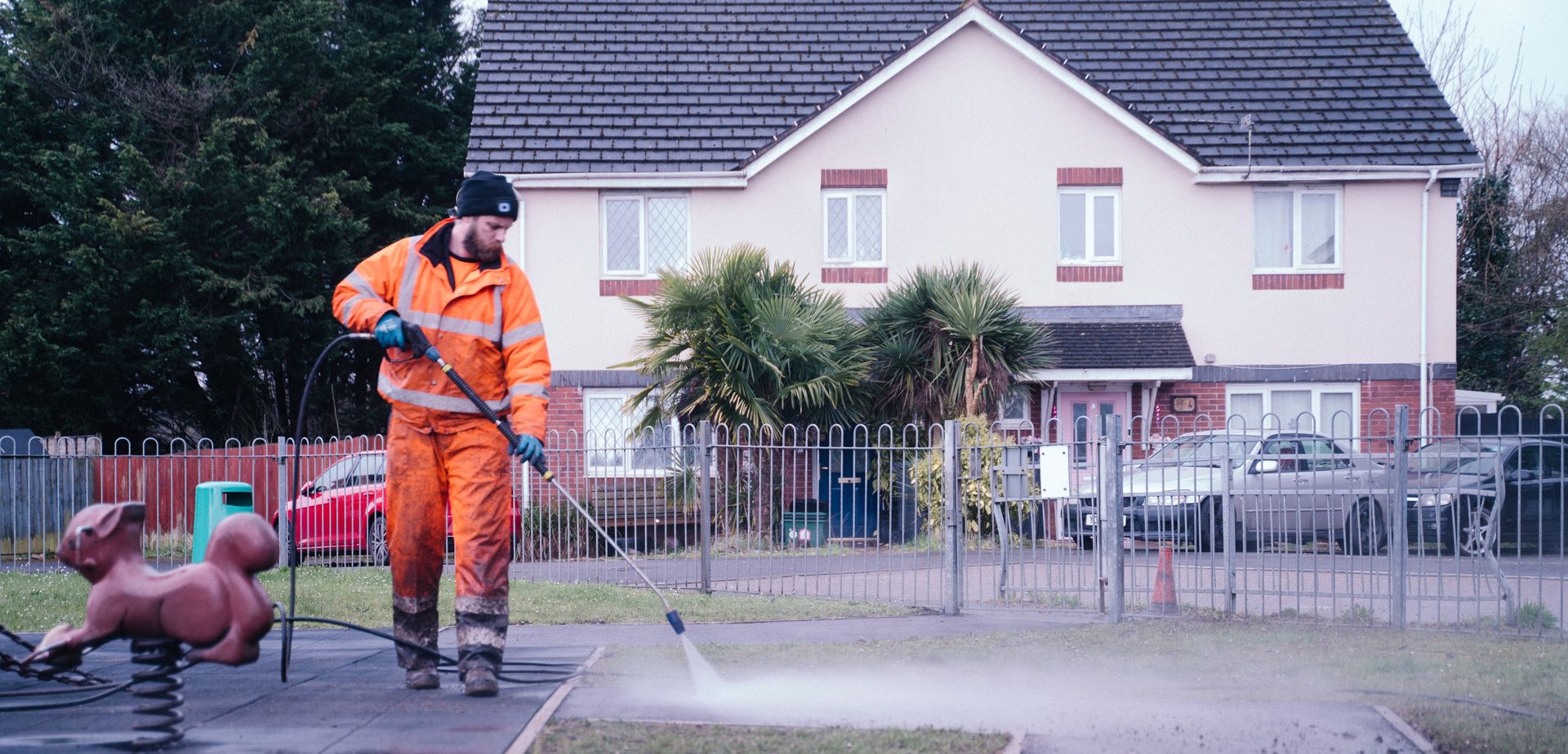 jet washing a kids play park