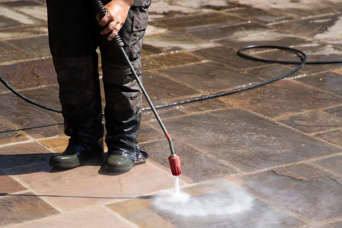 jet washing a patio