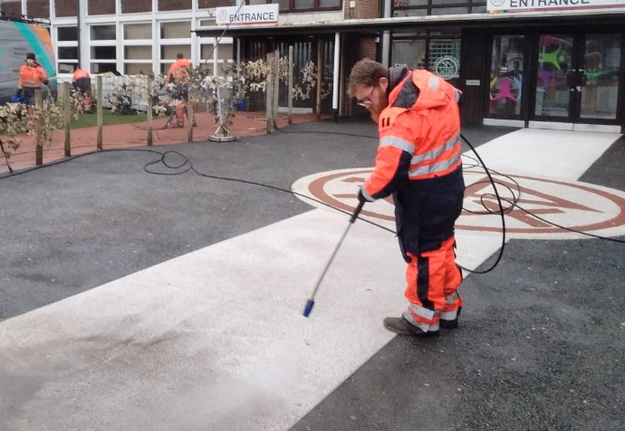 jet washing a commercial area
