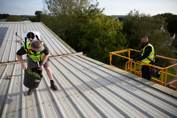 men on a commercial building roof